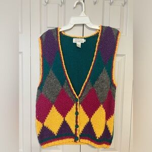 Granny core Hand knit Vest Sz M Multicolor‎ Fall unique